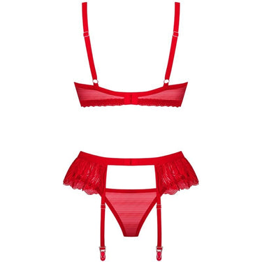 Set Lingerie in Pizzo Rosso con Reggiseno e Reggicalze Seducente